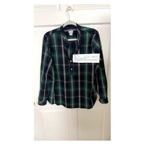 Chico’s Size 3 Green Navy Plaid Long Sleeve Button Top